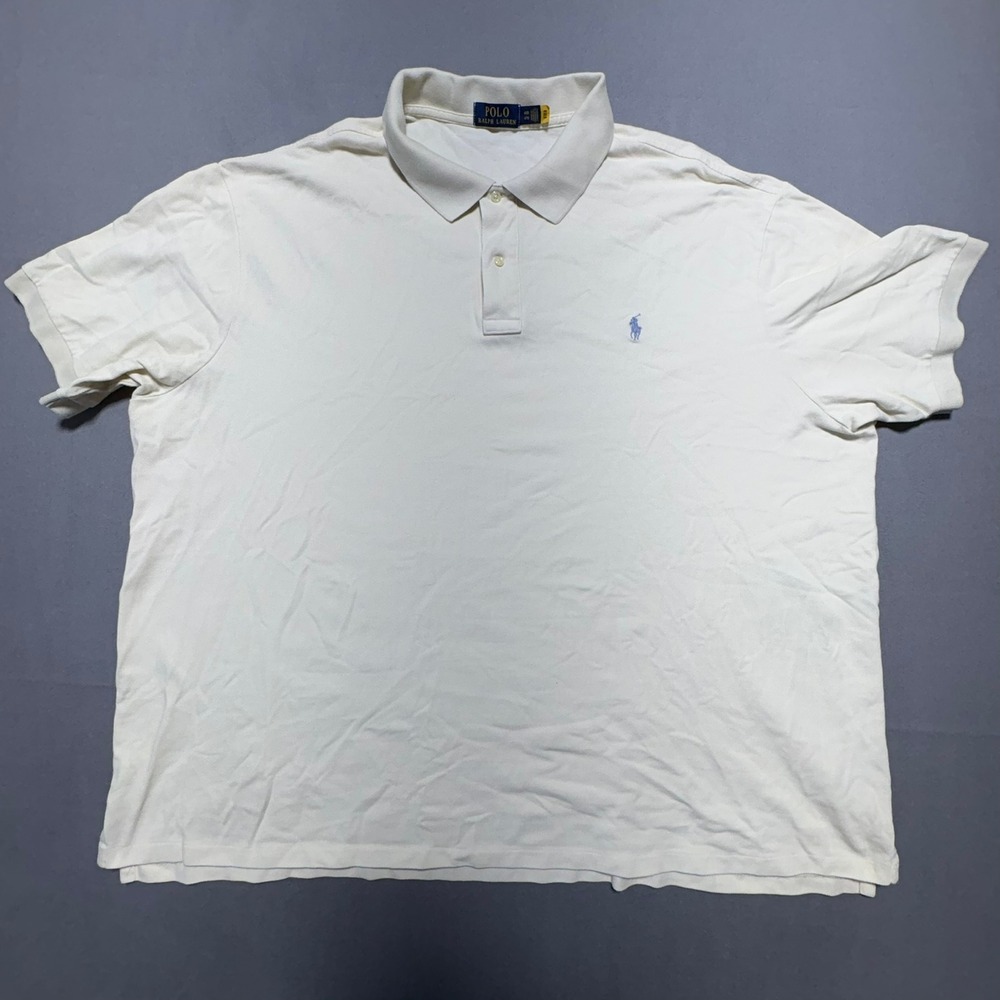 Polo Ralph Lauren Mens 4XB Big & Tall Cream Pique Short Sleeve Polo Shirt White